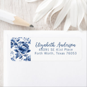 Étiquette Élégant floral rose vintage bleu blanc