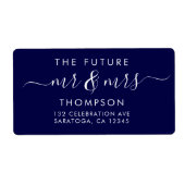 Étiquette Elégant Futur M. et MRS Script Marine moderne bleu (Devant)