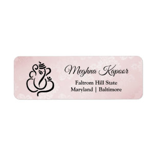 Étiquette Élégant Ganesh Indian God Blush Pink Damask