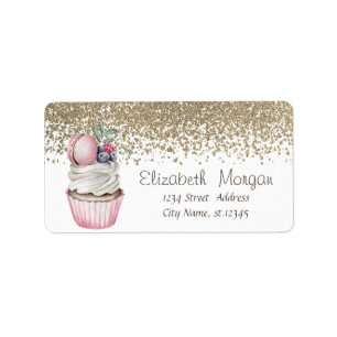 Étiquette Élégant Gaufrette Cupcake Macaron Diamants Or