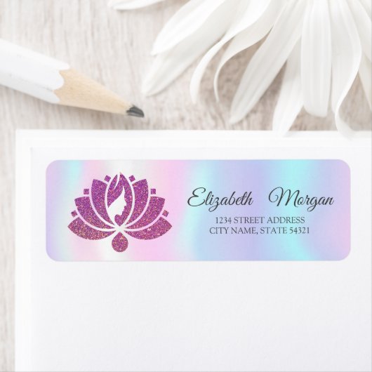 Étiquette Élégant glamour Lotus Girl Holographique (En situation)