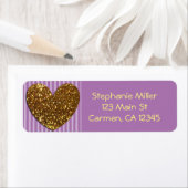 Étiquette Élégant Glittered Gold Heart et violet Arrière - p (En situation)