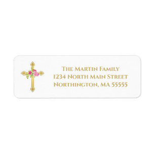 Étiquette Elegant Gold Cross Gold Typography Adresse de reto