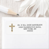 Étiquette Elegant Gold Cross Religieux chrétien catholique (En situation)