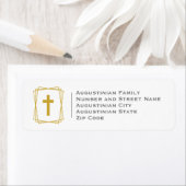 Étiquette Elegant Gold Cross Return Address (En situation)