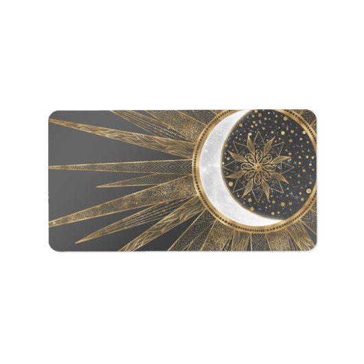 Étiquette Elegant Gold Doodles Sun Moon Mandala Design (Devant)