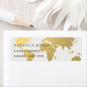 ÉTIQUETTE ELEGANT GOLD FAUX KRAFT WORLD MAP ADDRESS (En situation)