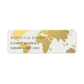 ÉTIQUETTE ELEGANT GOLD FAUX KRAFT WORLD MAP ADDRESS (Devant)