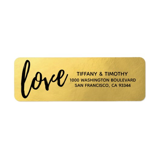 Étiquette Elegant Gold Foil LOVE Mariage Adresse de retour (Devant)