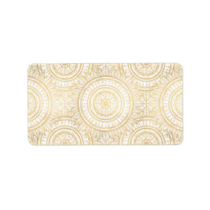 Étiquette Elegant Gold Mandala Sunflower White Pattern