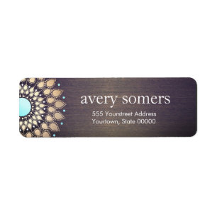 Étiquette Elegant Gold Ornate Lotus Mandala Wood Look