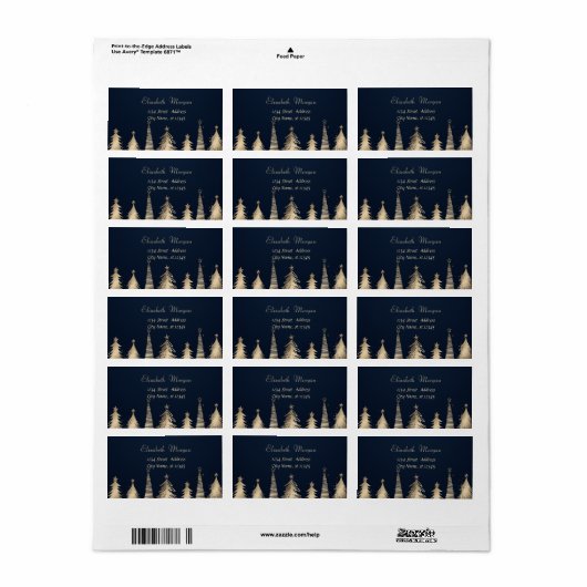 Étiquette Élégant Gold Pine Trees (Feuille entière)