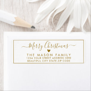 Étiquette Élégant Gold Script Christmas Retourner l'adresse 