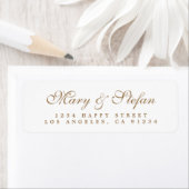 Étiquette Elégant Gold Script Mariage blanc Adresse de retou (En situation)