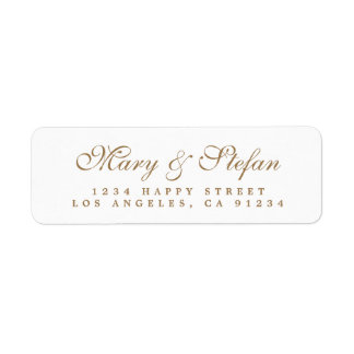 Étiquette Elégant Gold Script Mariage blanc Adresse de retou