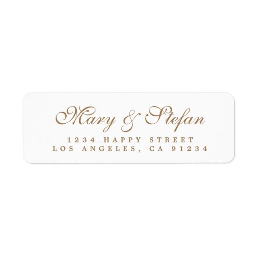 Étiquette Elégant Gold Script Mariage blanc Adresse de retou (Devant)