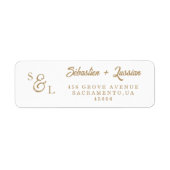 Étiquette Elegant Gold Script Monogramme Adresse de retour (Devant)