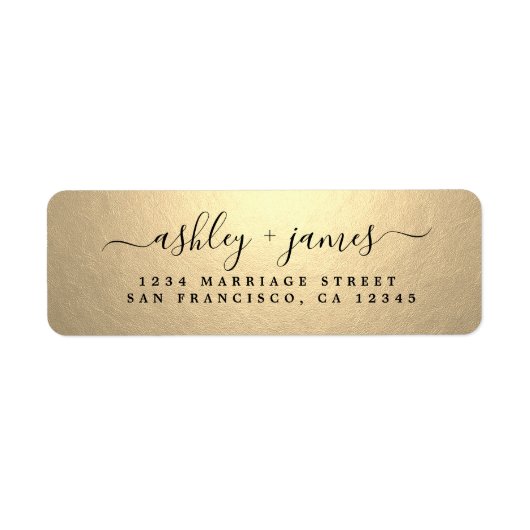 Étiquette Elegant Gold Script Wedding Return Address (Devant)