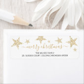 Étiquette Élégant Gold Star Christmas Post Adresse de retour (En situation)