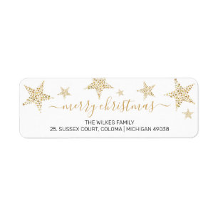 Étiquette Élégant Gold Star Christmas Post Adresse de retour