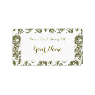 Étiquette Elégant Golden White Rose Etching Bookplate Étique