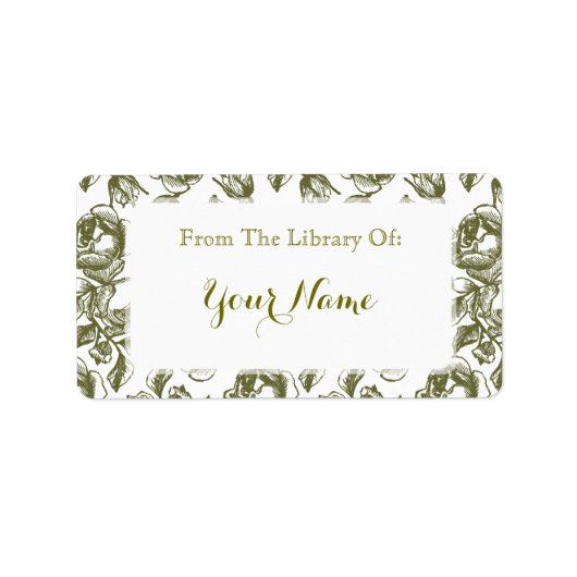 Étiquette Elégant Golden White Rose Etching Bookplate Étique (Devant)