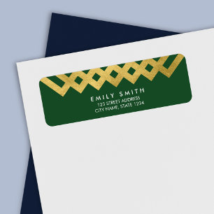 Étiquette Elégant Green et Faux Gold Adresse géométrique