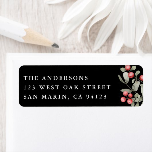 Étiquette Elégant hiver Aquarelle Botanique Adresse de retou (En situation)