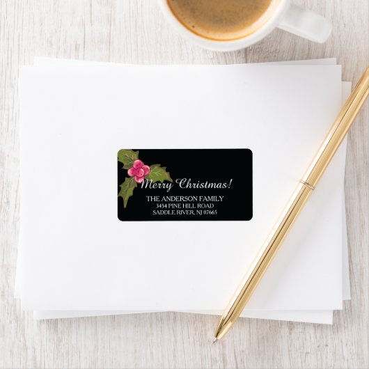 Étiquette Elegant Holly À feuillage persistant Noël Adresse  (En situation)