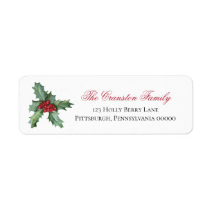 Étiquette Elegant Holly et Berries Noël