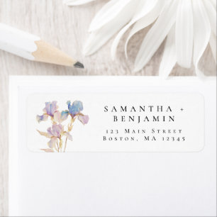 Étiquette Elegant Iris Floral Mariage Adresse de retour