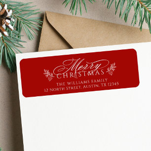 Étiquette Élégant Joyeux Noël Rouge Adresse de retour