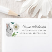 Étiquette Elégant lapin blanc & Rose Spring Adresse (En situation)