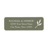 Étiquette Elegant Laurel Leaf Green Mariage Adresse de retou (Devant)