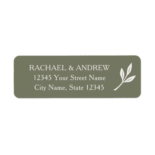 Étiquette Elegant Laurel Leaf Green Mariage Adresse de retou (Devant)