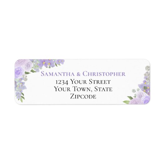 Étiquette Elegant Lavender Floral Mariage Adresse de retour (Devant)