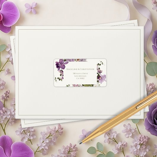 Étiquette Elegant Lavender Floral Mariage Adresse de retour
