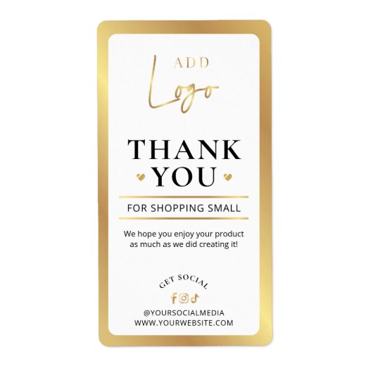Étiquette Élégant logo or Merci de commande d'affaires (Devant)