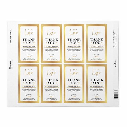 Étiquette Élégant logo or Merci de commande d'affaires (Feuille entière)