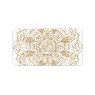Étiquette Elégant Mandala Blanc & Or Dessiné À La Main