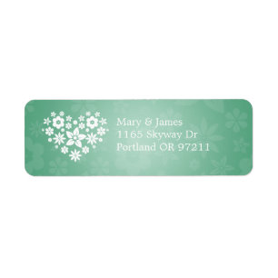 Étiquette Élégant Mariage Adresse Fleur Coeur Mint Vert