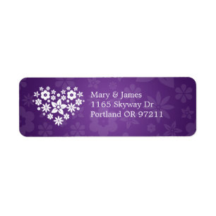 Étiquette Élégant Mariage Adresse Fleur Coeur Violet