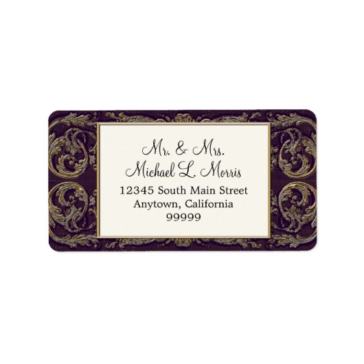 Étiquette Élégant Mariage baroque bleu marine Adresse de ret (Devant)