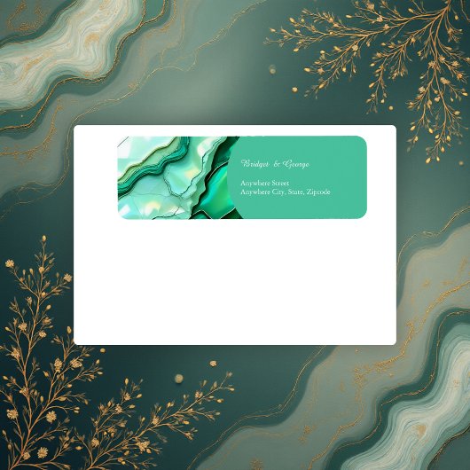 Étiquette Elégant Mariage couleur marbre Turquoise Emerald
