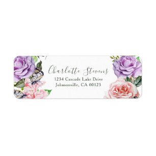 Étiquette Elégant Mariage d'aquarelle florale papillon