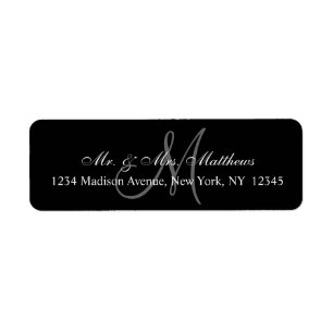 Étiquette Élégant Mariage de monogramme gris-noir