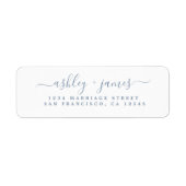 Étiquette Élégant Mariage de script bleu Adresse de retour (Devant)