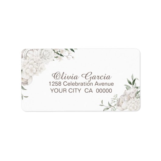 Étiquette Élégant Mariage Floral Blanc Adresse de retour (Devant)