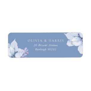 Étiquette Élégant Mariage Floral Bleu Adresse de retour
