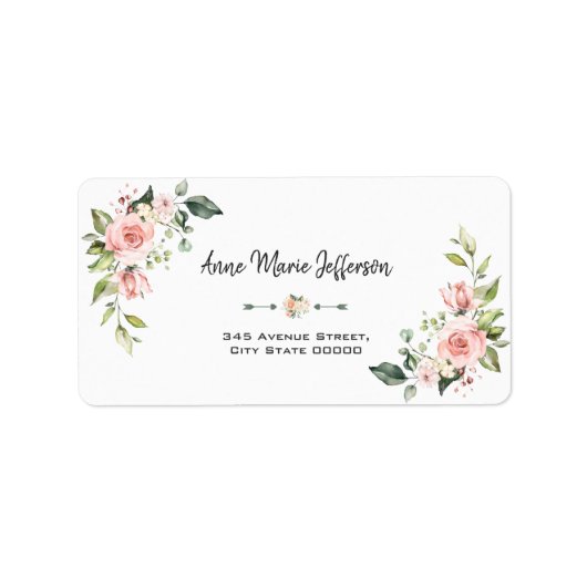 Étiquette Élégant Mariage floral crème rose (Devant)